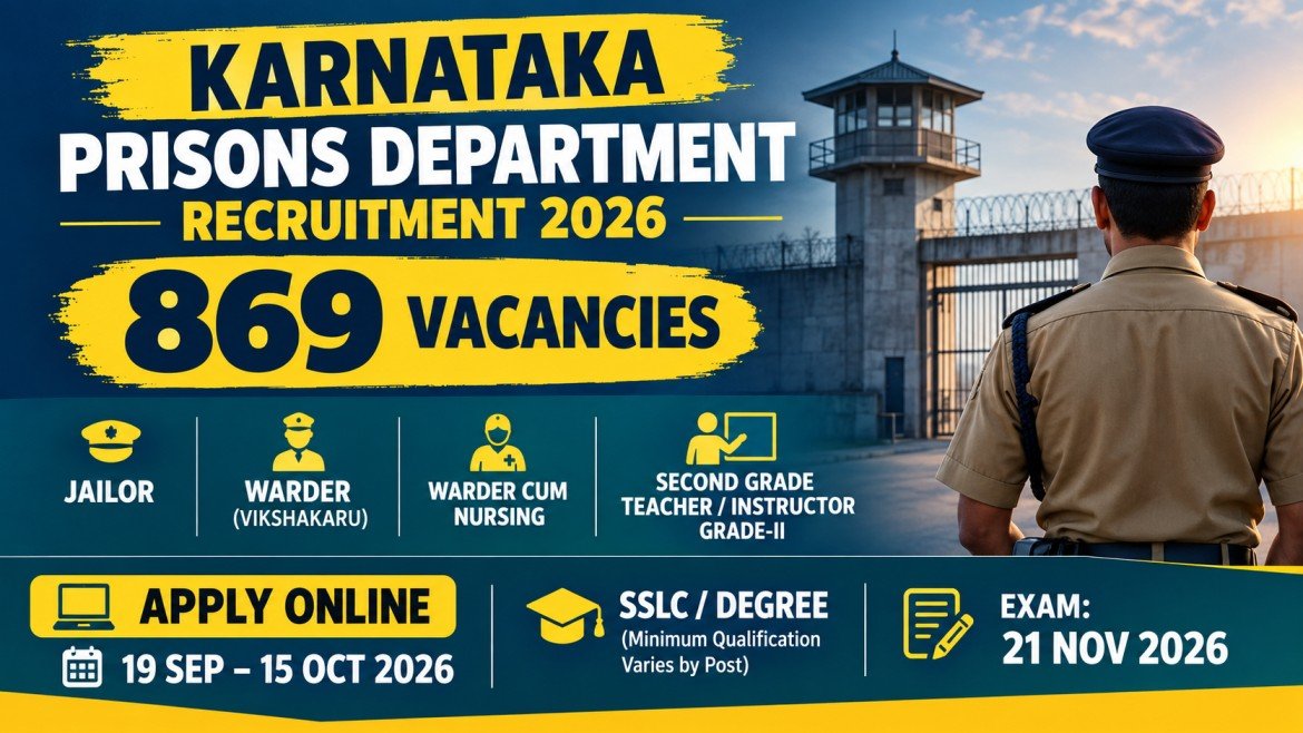 Karnataka Prisons Department Recruitment 2026 for 869 Jailor, Warder and Instructor posts